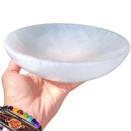 High Energy XXL Selenite Bowl 8 Inch High Energy Thickly Hand-Carved Crystal Holder to Charge, Cleanse Crystals, Charging Selenite Crystal Bowl, Spiritual Gifts, Wicca Supplies (8" Huge Extra Large)