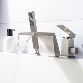 LIWEIKE Roman Tub Faucet with Sprayer Deck Mount Tub Faucet with Hand Shower for 3 Hole Roman Waterfall Faucet with Hand Shower Brushed Nickel