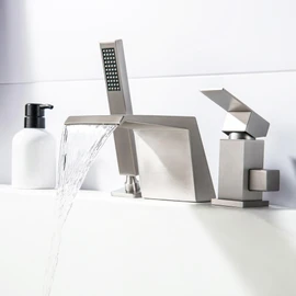 LIWEIKE Roman Tub Faucet with Sprayer Deck Mount Tub Faucet with Hand Shower for 3 Hole Roman Waterfall Faucet with Hand Shower Brushed Nickel