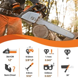 Pack of 4 Saw Chains 30 cm 3/8 Inch LP for 35 cm Rail, 12 Inch Chainsaw Chain, 44 Drive Links, 1.1 mm, Low-Kickback Chain, Mini Chainsaw 12 Inches, 12 Inch Mini Steel Chains, for All Machine Types