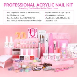 Saviland Acrylic Nail Kit with Drill and U V Light – Clear White Pink Acrylic Powder Acrylic Liquid Black Red White Gel Nail Polish Nail Tools Acrylic Nail Kit for Nail Art Acrylic Nails Gel Nails DIY