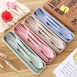 Juegos de Cubiertos Portátiles Utensilios Reutilizables con Estuche, Cuchara, Tenedor y Cuchillo para Trabajo, Escuela, Viaje, Lonchera, Picnic, Campi