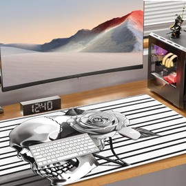 HTTYYTRYT for MTG Playmat Non-Slip Rubber Play Mat with Storage Bag Combination, Ideal for Card Game Lovers TCG Play Mat, Black and White Skull