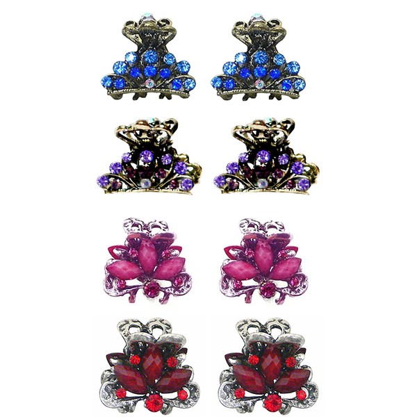 Set of 8 Tiny Metal Hair Claws, Combo 2 Unique