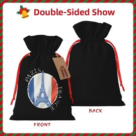 ADOSIA Paris France Peace Eiffel Tower Flag Drawstring Gift Bags Sized Reusable Holiday Gift Bags