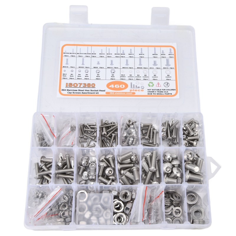 460Pcs Hex Socket Screws Kit 304 Stainless Steel Screw Nuts