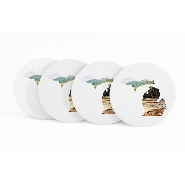 Michigan State Shape Picture, Joyride Home Décor 4 Ceramic Coasters,
