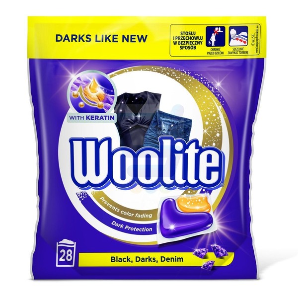 Woolite Laundry Capsules additive with keratin prevents color fading: BLACK,DARK,DENIM 28 caps/616g