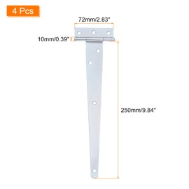 uxcell 4Pcs T-Strap Door Hinges, 10" Wrought Tee Shed Gate Hinges Iron Hardware for Wooden Barn, Fence, Yard Door Hinges (White Zinc)