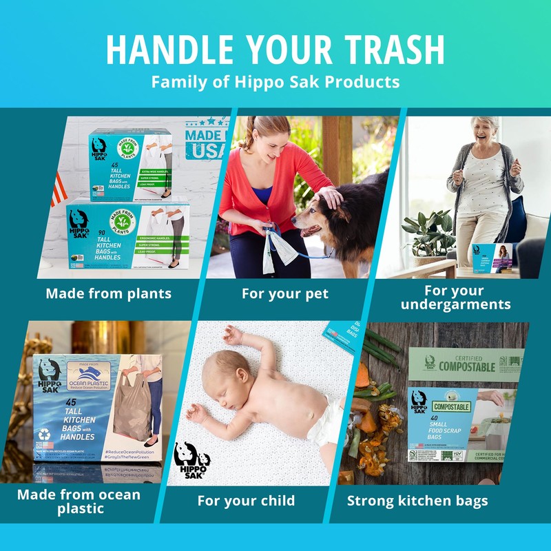 Hippo Sak - Plant Based Tall Kitchen Garbage Bags with