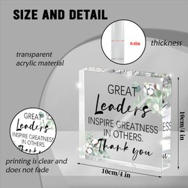 Regalo de Best Leader – Great Leaders Inspire Greatness In Others – Regalos de agradecimiento para Leader Mentor Boss – Placa cuadrada de acrílico para computadora de oficina en casa