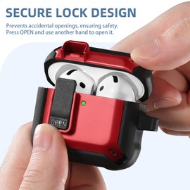 Charlam AirPods 4 Case, Full Drop Protection with Secure Lock Design, Cleaning Kit & Keychain, Shockproof for Men Women, Red