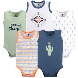 Hudson Baby Unisex Baby Cotton Sleeveless Bodysuits, Cactus Sleeveless 5 Pack, 12-18 Months
