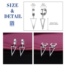 Yumilok Men's Women's Hoop Earrings Stainless Steel Silver Geometric Triangle Dangle Drop Earrings Stud Earrings Piercing Earrings Hoop Earring, stainless steel