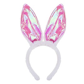 AKH® Shiny Easter Bunny Headband | Pink Rabbit Ears for Kids | One Size | Rabbit Ears on Headband | Fluffy White and Pink Rabbit Costume Accessory | UK
