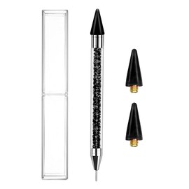 Erinde Dual Ended Wax Rhinestone Picker Tool, Acrylic Handle Wax Pencil for Rhinestones, Dual-Ended Diamond Painting Dotting Pen DIY Nail Art Tool with 2 Extra Wax Tips, Black