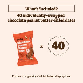 Realsy Cholate Peanut Butter Filled Medjool Dates, Organic Dates with No Sugar Added, Gluten-Free, Vegan, All Natural Healthy Snack, Single Wrapped (40 ct)
