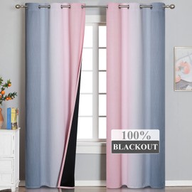 Pink and Grey Blackout Curtains 84 inches Long,Ombre Full Room Darkening Window Curtains for Living Room,Grommet Thermal Insulated Drapes,Light Blocking Curtains for Girls Bedroom,42x84 Inch, 2 Panels
