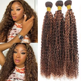 Condescension Human Hair Bundles 10 12 14 Inch Chocolate Brown P4/30 Jerry Curly Bundles Human Hair 100% Unprocessed Soft Sewn In Hair with Double Weft for Black Women