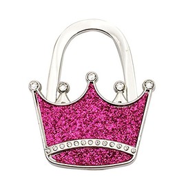 JewelBeauty Metal Folding Rhinestone Crown Handbag Bag Purse Table Hook Hanger Holder (Rosy)