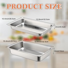 Tioncy 2 Pack Full Size Hotel Pans with Perforated Steam Pan, Stainless Steel Steam Table Pan Multifunctional Food Chafing Supplies for Restaurant Kitchen(Half Size, 2.5 Inches, 4 Inches)