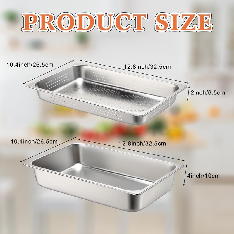 Tioncy 2 Pack Full Size Hotel Pans with Perforated Steam