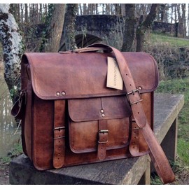 SHAKUN LEATHER JOURNAL Brown 100% Leather Messenger Bag for Laptop Handmade Briefcase Satchel Mens Crossbody Laptop Bag (11x15x5 Inches)