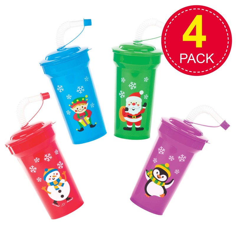 Baker Ross AV808 Christmas Bendy Straw Cups, Assorted