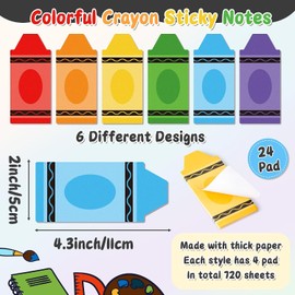 Notas adhesivas de colores brillantes, 72 unidades, con forma de crayón, superautoadhesivas, fuertes, adhesivas, para notas pastel, juego de cintas para pegar notas de memoria, suministros