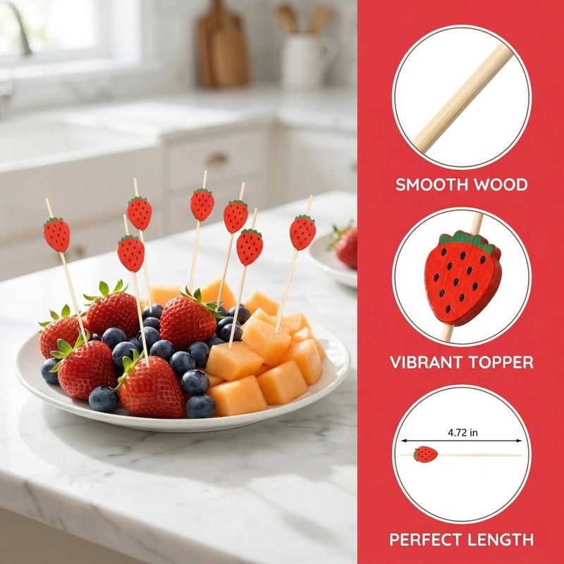 OKKRMGZ 50PCS Strawberry Picks Toothpicks Cute Fruit Sticks and Dipping