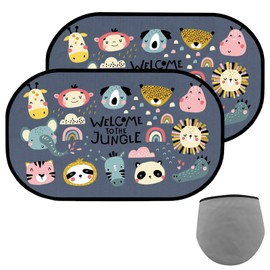 LUMOOM Pack of 2 Sun Protection Car Baby Sun Visor for Children, Car Sun Visor Side Window Blackout Car Window Sun Shade for Rear Windows Cute Animal Motifs (Dungle Animals)