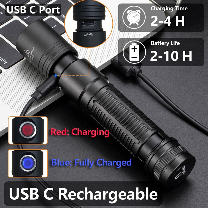ALONEFIRE H60 LED Flashlight 1800 High Lumens Super Bright USB