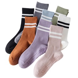 8 pairs Women Yoga Socks ，Ballet Pilates Non-Slip Gym Trampolines Grip Sticky Gripper Workout with Arch Support floor Breathable Soft Sport Socks