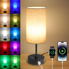 Ascher RGB Table Lamp Color Changing - 3 Color Temperatures and Stepless Dimmable Small Bedside Lamp for Bedroom, Touch Control Nightstand Light for Reading Home Decor Lights