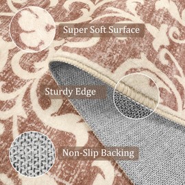 Morebes Vintage 2x8 Kitchen Runner Rugs Non Skid Washable, Floral Runner Rugs for Hallways Non-Slip, Soft Distressed Bath Mat Indoor Floor Carpet Runner for Entryway Laundry Foyer,Pinkish-Rust