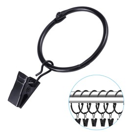 OOTSR Pack of 30 Curtain Rings with Clips, Metal Curtain Rings, Hanging Rings for Curtains and Rods, Open and Close, 38 mm Inner Diameter (Black)