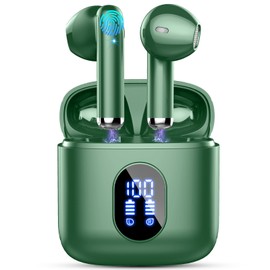Wireless Earbuds, Bluetooth Headphones 5.4 with ENC Noise Cancelling Mics, 30H Bluetooth Ear Buds 3D Bass with LED Display Charging Case, IP7 Waterproof Wireless Earphones for Android, iOS, Green