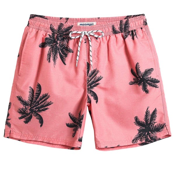 maamgic Mens Slim Fit Swim Shorts Swim Trunks 7 inch Quick Dry Mens Bathing Suits with Mesh Lining Palm Tree Red Medium