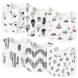 Zainpe 6Pcs Snap Muslin Cotton Baby Bibs Summer Ice Cream Pattern Infants Drooling Bib Soft Absorbent Adjustable Burp Cloths Feeding Bibs for Newborns Girls Boys Toddlers Teething Eating 0-36 Months
