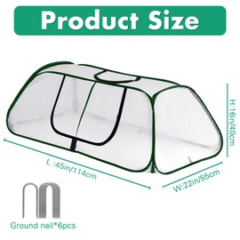 Garden Rows Accelerator Plants Cover-Garden Greenhouse with Roll-up Zipper Door,Thicker PE Cover for Indoor Outdoor Vegetable Fruits Rows - 45" L x 22" W x 16" H (White, 1 Pack)