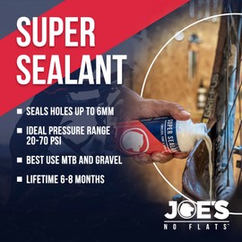 Joe's No Flats Super Sealant - Gravel and MTB Bike Tires - Ultra-Fast Sealing for Tubeless and Inner Tubes | for Holes up to 0.25 Inches | Ready to Use Effective Puncture Seal, 125ml