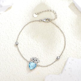 LONAGO Dog Birthstone Bracelet Maltese Dog Link Bracelet Gift for Women (March)