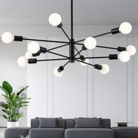 XINGSIYUELYX 33 Inch Black Sputnik Ceiling Light Fixture - 12-Light Black Sputnik Chandeliers, Mid Century Chandelier Modern Chandelier for Dining Room, Living Room, Bedroom, E26 Base