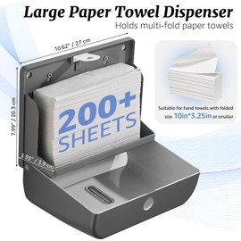 Modunful Paper Towel Dispenser Wall-Mounted Touchless No Drill High-Capacity Z-Fold C-Fold Multifold Hand Towel Dispenser Holder for Bathroom Kitchen Office Commercial Use Two Ways to Unlock(Gray)