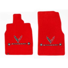 Lloyd Mats™ NEW! Torch Red FLOOR MATS 2020 - 2025 CORVETTE C8 Flags Double Logo Embroidered