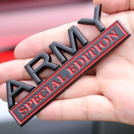 YQCQWL 2Pack Army Special Edition Car Emblem with 4 Adhesives, 3D Badge Decal for Trucks, Metal Stickers Replacement Compatible with Universal Vehicle, Army Veteran Gifts for Men (Black & Red)