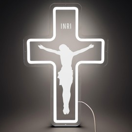 Cross Neon Sign - LED Wall Decor with Long-Lasting Light for Bedroom, Living Room, Kids Room and Churches, Best Gift for Christian Homes, Weddings, Christmas Celebrations and Partys (Jesus Image)