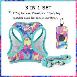 BT Bear Dog Harness 3 in 1 Dog Harness Leash and Bag Adjustable No Pull D-Ring Reflective Mesh for Puppy Small Dogs Colorful Medium
