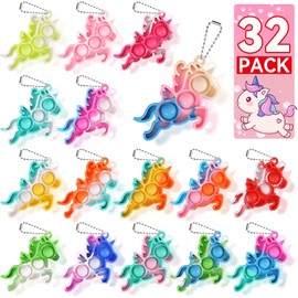 Paquete de 32 llaveros con diseño de unicornio, recuerdos de fiesta para niños, rellenos de piñata Colores surtidos brillantes, textura pop satisfactoria, ligera y portátil