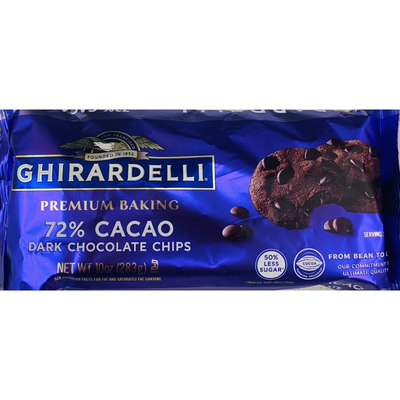 GHIRARDELLI 72% Cocoa Dark Chocolate Chips for Baking Premium Chips